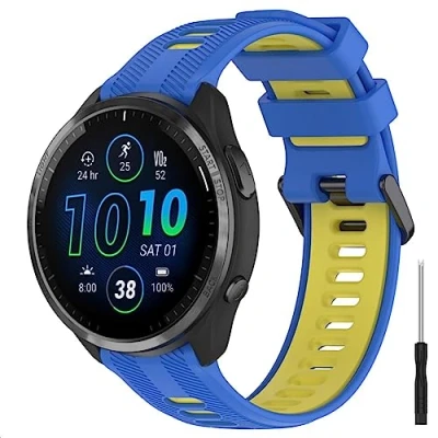 Image of GIOPUEY Strap Compatible with Garmin Forerunner 965/955/945/745, Soft TPU Watch Strap, Replacement [color stitching design] blue/yellow