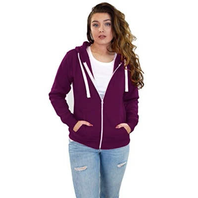 Image of True Face Ladies Hoodie Zip Up Plain Womens Sweatshirt Fleece Full Zipper Hooded Long Sleeve Zipped Top Purple Large