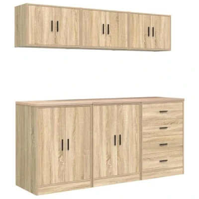 Image of vidaXL garage cabinets 6 pcs set sonoma oak engineered wood storage solution: tool, utility room, workshop, office