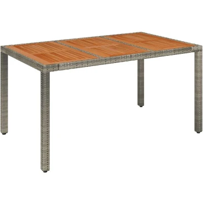 Image of vidaXL Garden Table with Wooden Top Grey 150x90x75 cm Poly Rattan