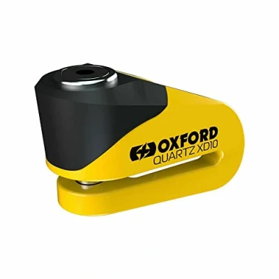 Image of Oxford Security Quartz XD10 Motorcycle Scooter ATV Disc Lock 10mm Pin Alloy Yellow/Black Free Reminder Cable (Yellow)