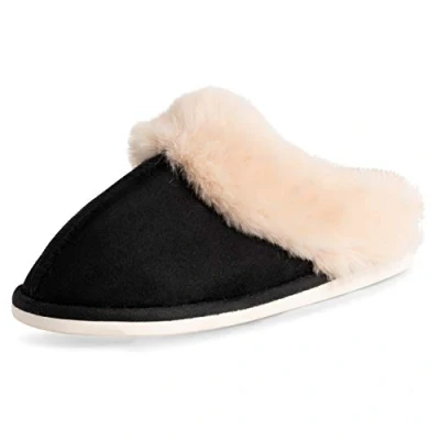 Image of Polar Womens Memory Foam Duel Size Luxury Rubber Sole Plush Faux Fur Cozy Comfort House Outdoor Winter Slippers Black UK5 6/EU38 39 EA0611
