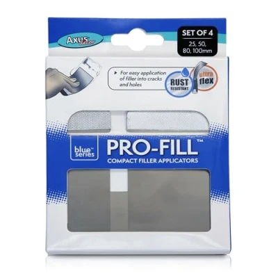 Image of Axus Decor Pro Fill Compact Filler Applicators (Blue Series) Flexible Blades, Putty Knife for Professional &amp; DIY Projects, Anti Rust Blade and Aluminium Handle 25mm, 50mm, 80mm 100mm (Set of 4)