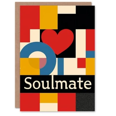Image of Artery8 Valentines Day Greeting Card Soulmate Bauhaus Art Love Heart For Him or Her
