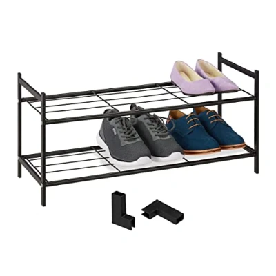 Image of Relaxdays Rack 2 Levels, Plastic Connectors, 6 Pairs, Shoes Storage, 33.5 x 70 26 cm Stackable, Stable, Black, Iron