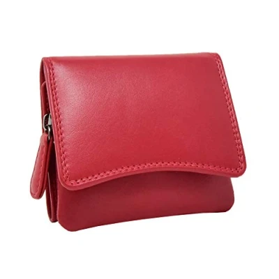 Image of Womens Trifold Genuine Leather Purse Compact Small Clutch Style Cash Coins Cards ID Wallet AL16 (Red)