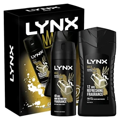 Image of Lynx Men Gold Duo Gift Set Body Spray 150ml &amp; Shower Gel 225ml, Stocking Filler for Him