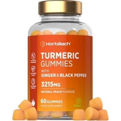Image of Turmeric Gummies with Ginger High Strength Curcumin Supplement 60 Vegan in Natural Orange Flavour Tablet Alternative by Horbaach