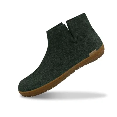 Image of GLERUPS Women&#039;s and Men&#039;s Indoor Outdoor Slippers with Rubber Sole (Green) Unisex Wool Slipper Boots Comfy Cosy Gents Ladies Boot