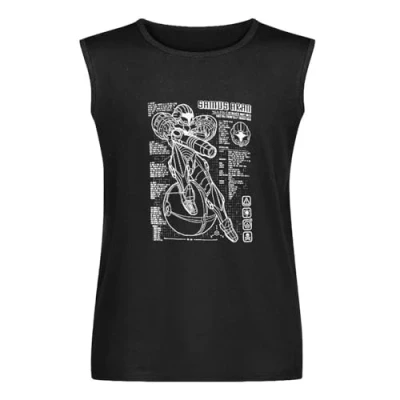 Image of Men&#039;s Vest Tank Samus Blaupause Damen T Shirt Metroid Nerd Gamer NES SNES Switch Sleeveless Casual Tops Clothing Black XL