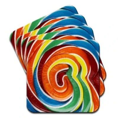 Image of Multicoloured Swirled Lollipop Close Up Set of 4 Coasters
