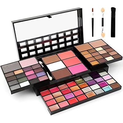 Image of JewelryWe 74 Colors Makeup Palette Set, All In One Lip Gloss, Blusher, Concealer, Contour Powder, Eyeshadow Professional Color Combination Gift Kit