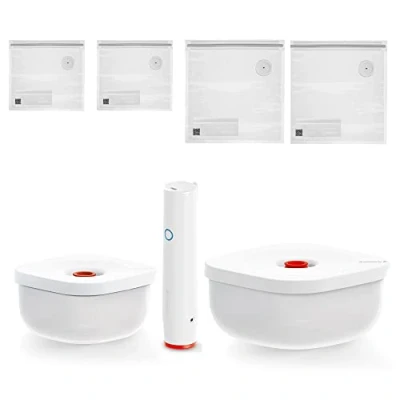 Image of Guzzini Save IT Vacuum Set: 450/975cc Containers, Pump, 2 Small/2 Large Bags, Gift Box White, 20 x h10 cm
