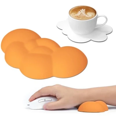 Image of Attack Shark Cloud Mouse Wrist Rest with Coaster,Ergonomic Memory Foam Pad Massage for Relieve Pain,Keyboard Support, Cute Desk Accessory Home, Office, PC Gaming Orange