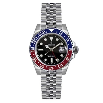 Image of Cronos Stainless Steel Automatic GMT Men Watches Bidirectional Bezel Sapphire Glass 20 ATM Metal Bracelet Mechanical Dress Wrist Watch, color 1,