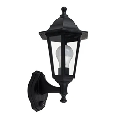 Image of MiniSun Traditional Style Black Outdoor Security Dusk to Dawn IP44 Rated Wall Light Lantern Complete with a 6w LED GLS Bulb [3000K Warm White]