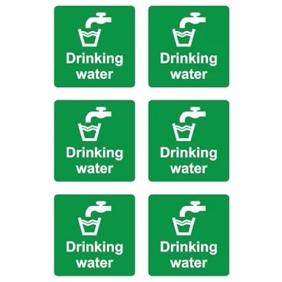 Image of Drinking water safety sign Pack of 6 100mm x Self adhesive stickers on sheet (300mm 200mm)