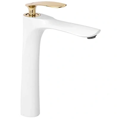 Image of REA B2053 Bathroom Sink tap Orbit High white/gold B2053, White