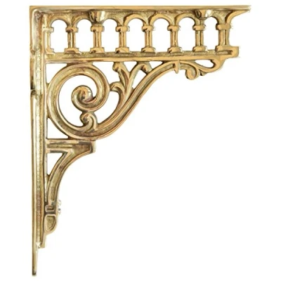 Image of Castelion® Single Solid Brass Classical Column Shelf Bracket High Quality Home Accessories Hardware Ornate Decor Shelving Brackets and Supports 26cm x 21cm (8in)
