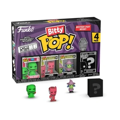 Image of Funko Bitty Pop! the Nightmare Before Christmas Oogie Boogie 4PK Boogie, Lock, Shock and A Surprise Mystery Mini Figure 0.9 Inch (2.2 Cm) Collectable Stackable Display Shelf Included