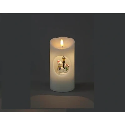 Image of Battery Operated 15cm Musical Wax Effect LED Candle with Rotating Snowmen