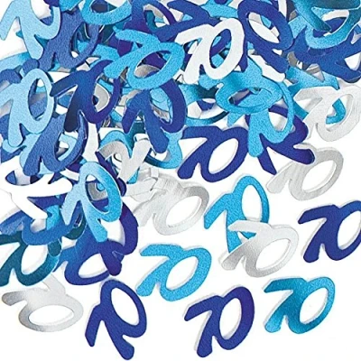 Image of 28g Blue &amp; Silver 70th Birthday Confetti Foil Metallic Glitz Table Scatter Sprinkles Age Bday Party Decorations