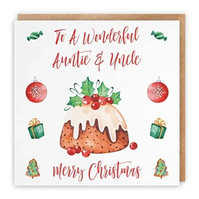 Image of Hunts England Auntie And Uncle Christmas Card To A Wonderful &amp; Merry Pudding Collection Funny Xmas