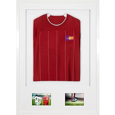 Image of Vivarti DIY Junior 3D Mounted + Double Aperture Sports Shirt Display Frame for Football Shirt, Rugby Band Shadow Box A1 59.4 x 84cm Gloss White Frame, Mount, Backing Card