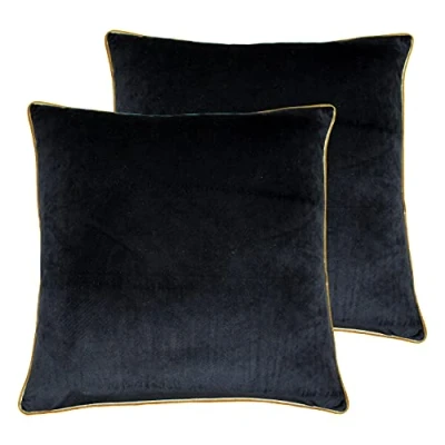 Image of Paoletti Meridian Twin Pack Polyester Filled Cushions, Black/Gold, 55 x 55cm
