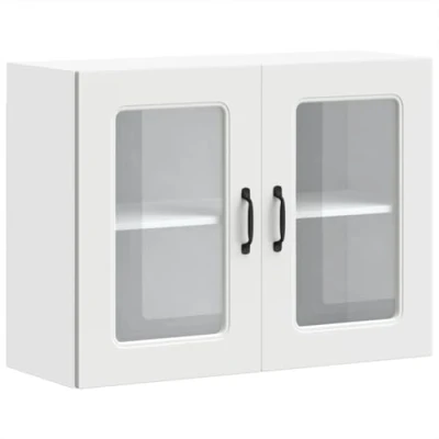 Image of vidaXL Kalmar Kitchen Wall Cabinet White Engineered Wood with Glass Door 60x31x60 cm Modern Style