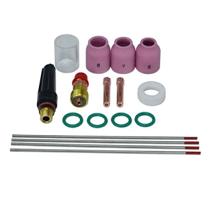 Image of RIVERWELD Insulated Glass Cup #10 (16mm) TIG Stubby Gas Lens Insulator 17GLG20 and Back Cap 57Y03 Medium for DB SR WP 17 18 26 Welding Torch (17GL332 WT20 12pcs)