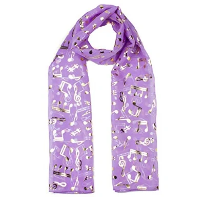 Image of Mytoptrendz® Music Note Foiled Light Weight Scarf Treble Clef Print Sheer Chiffon Neck Wrap (Lilac)