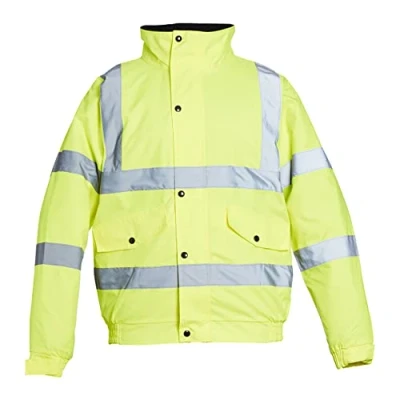 Image of Blackrock Yellow Hi Vis Waterproof Bomber Jacket Men&#039;s and Women&#039;s, Reflective High Jackets, Viz Visibility Warm Safety Security Work Wear, Taped Seams &amp; Fleece Lined Collar Size 2XL