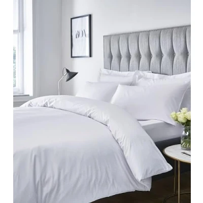 Image of Catherine Lansfield Satin Stripe 300 Thread Count Super King Duvet Cover Set with Pillowcases White