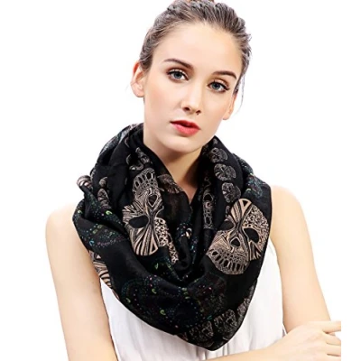Image of Lina &amp; Lily Sugar Skull Print Women&#039;s Infinity Scarf Snood Lightweight &#039;Day of the Dead&#039; (Black)