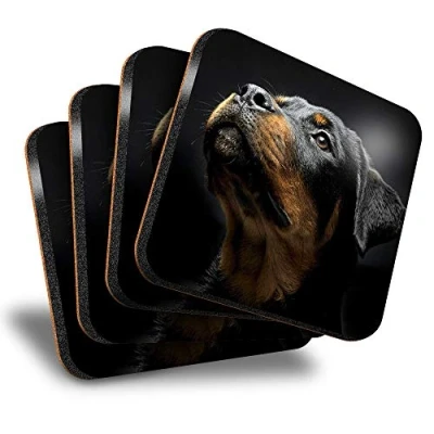 Image of Destination Vinyl ltd Great Coasters (Set of 4) Square Rottweiler Dog Animals Pets Drink Glossy Coasters/Tabletop Protection for Any Table Type #8616