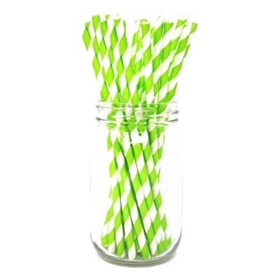Image of Picture Perfect Party Premium Paper Straws [Pack of 25 Drinking Straws] (Lime Green Stripes)