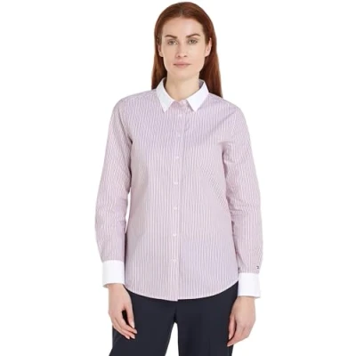 Image of Tommy Hilfiger Women&#039;s Ivy Stripe Contrast Reg Shirt Ww0ww42274 L/S Shirt, Pink (Ivy STP/Pink), 46