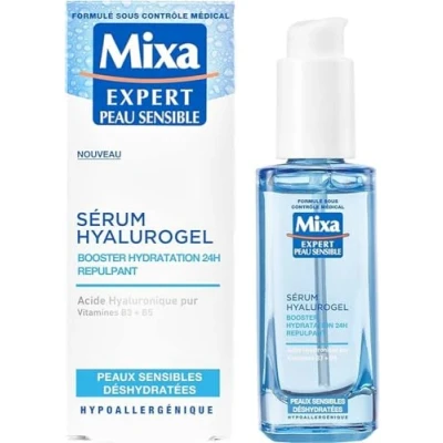 Image of Mixa Expert Sensitive Skin Hyalurogel Serum 24H Hydration Booster Pure Hyaluronic Acid, Vitamin B3 + B5