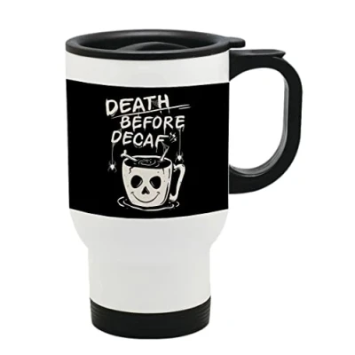 Image of Death Before Decaf Thermal Travel Mug Flask Coffee Tea 762