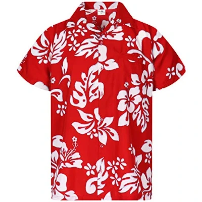 Image of King Kameha Floral Vibes Hibiscus Print Hawaii Colorful Stylish Shirt Standard Fit, Hibiscus, Eclectic Red, XS