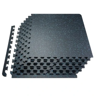 Image of VEVOR 0.56 Inch Thick Gym Floor Mats, 12 Tiles Rubber Top with EVA Foam, 24&quot; x Flooring Workout Mats 48 sq.ft Coverage, Interlocking Puzzle for Gym, Home, Garage, Black &amp; Blue