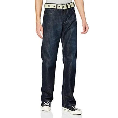 Image of Enzo Men&#039;s Ez14 With Belt Regular Fit Jeans, Blue (Darkwash), 44W 33L UK