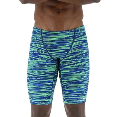 Image of TYR Men&#039;s Durafast Elite Athletic Jammer Swimsuit Swim Trunks, Blue/Green, 36