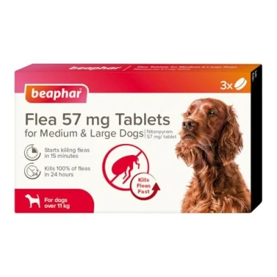 Image of Beaphar Flea Tablets For Medium/Large Dogs (11.1 57kg) 3 treatment pack Rapid Knock Down of Fleas STARTS KILLING IN 15 MINS Kills 100% within 24hrs from 4 Weeks Old