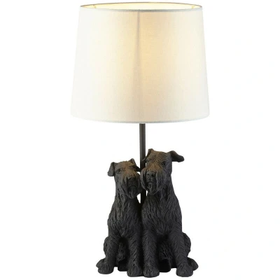 Image of Westie Base &amp; Shade Table Lamp Matt Black Natural Linen