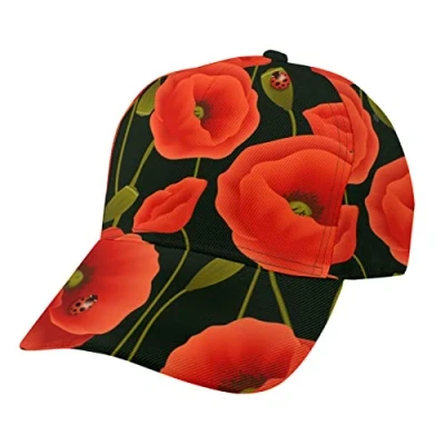 Image of Shoptde Poppy Flowers Baseball Cap, Adjustable Hats Unisex Trucker Hat Hip Hop Black