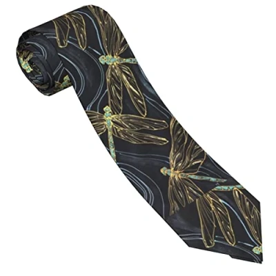 Image of Blue And Gold Japanese Dragonfly Ties For Men Slim Silk Men&#039;S Neckties 8 Cm/3.2 Inch Wedding Party Business Graduation