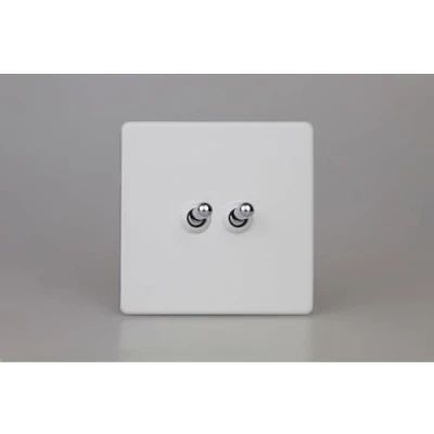 Image of Varilight Primed Ready to Paint Flat Plate Screwless 2 Gang 10 Amp Toggle Switch