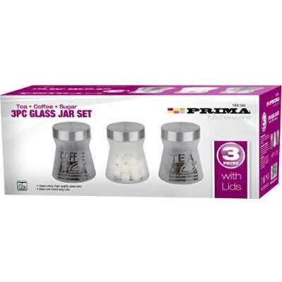 Image of 3PC Stainless Steel Tea Coffee Sugar Retro Kitchen Glass JAR Canister Storage